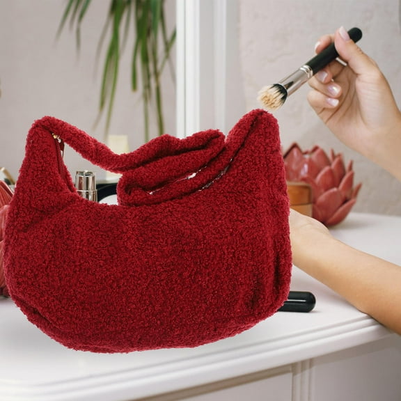 GOOHOCHY Fleece Casual Plush Handbag Girl Handbag Miss 23.00X14.00X8.00CM Red