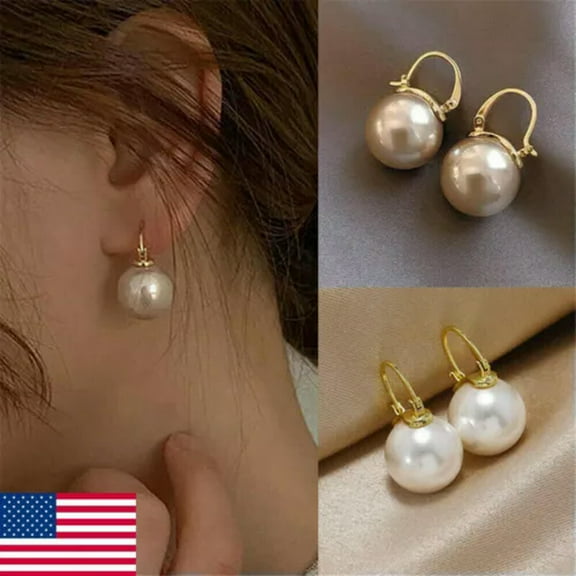 EOEMY Fashion Pearl Earrings Stud Drop Dangle Elegant Women Weddings Jewelry Gifts Us-White