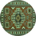 thumbnail image 1 of Ahgly Company Indoor Round Geometric Turquoise Blue Traditional Area Rugs, 4' Round, 1 of 4