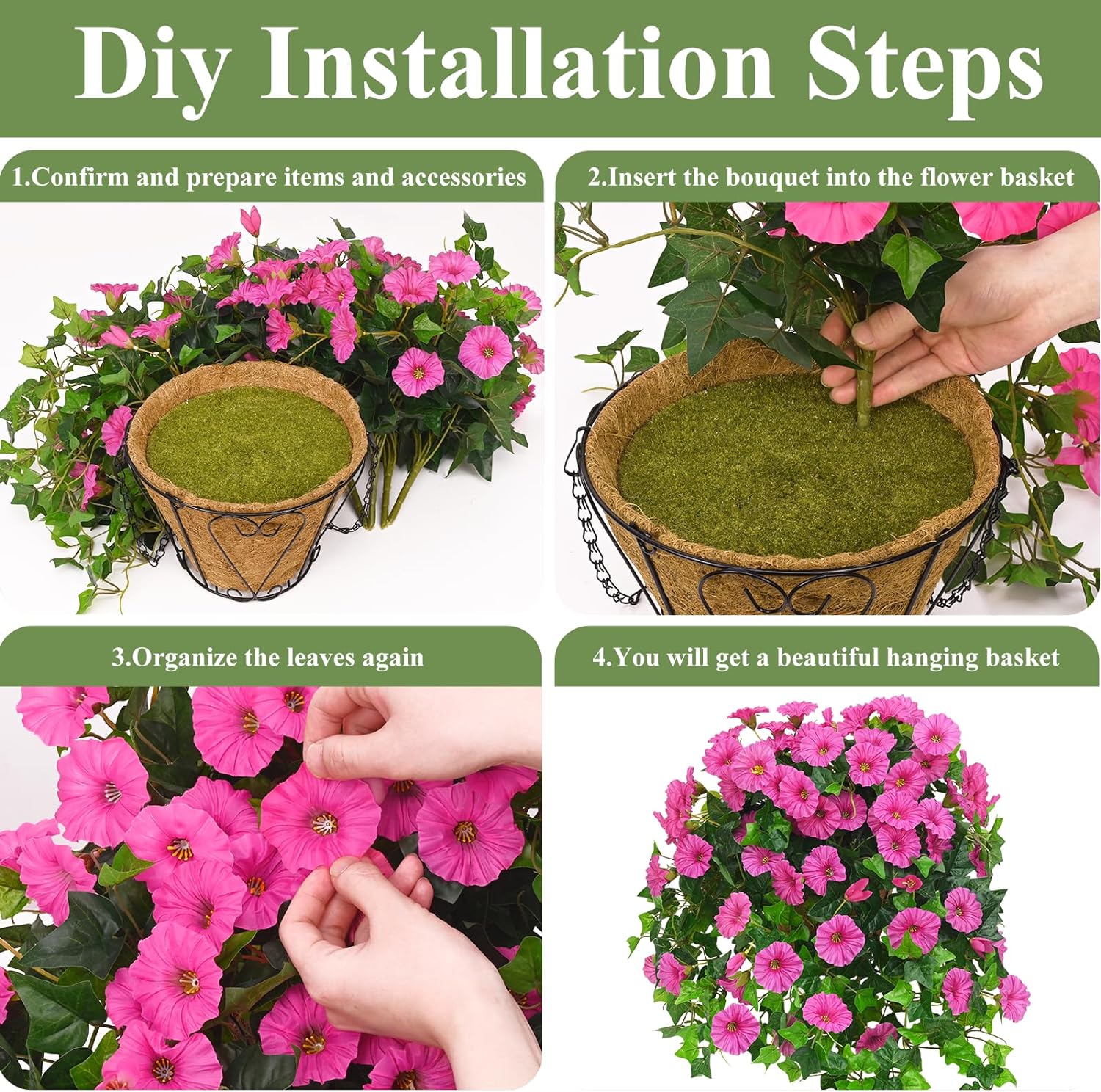 Artificial Hanging Plants Outdoors, Fake Hanging Flowers with Basket, Faux Vine Bougainvillea for Urn Fillers Front Porch Patio Outside Summer Decor (Purple)