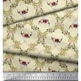thumbnail image 2 of Soimoi White Georgette Viscose Fabric Floral & Cow Skull Head Damask Printed Craft Fabric by the Yard 42 Inch Wide, 2 of 3