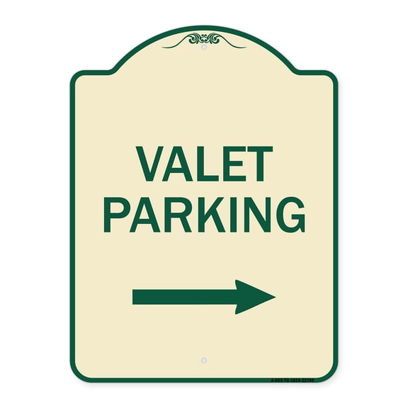 SignMission Designer Series Sign - Valet Parking with Right Arrow | Tan & Green 18" x 24" Heavy-Gauge Aluminum Architectural Sign | Protect Your Business & Municipality | Made in the