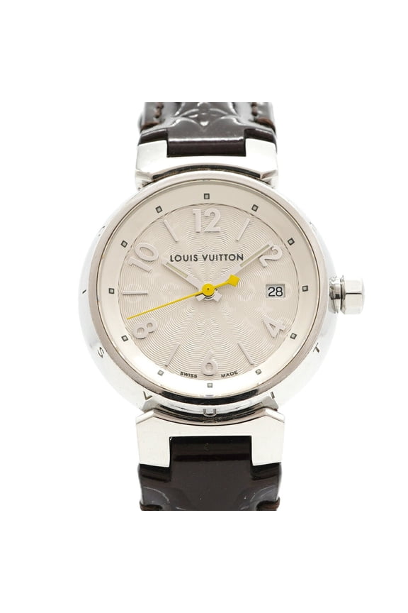 Pre-Owned Louis Vuitton Tambour Q121K Silver Dial Watch for Women