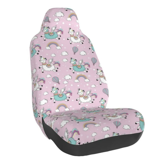 Wukai Llama Unicorn and Rainbow Full Set Car Seat Covers with Soft Padding Universal Auto Front Seats Protector and Cushion Mat