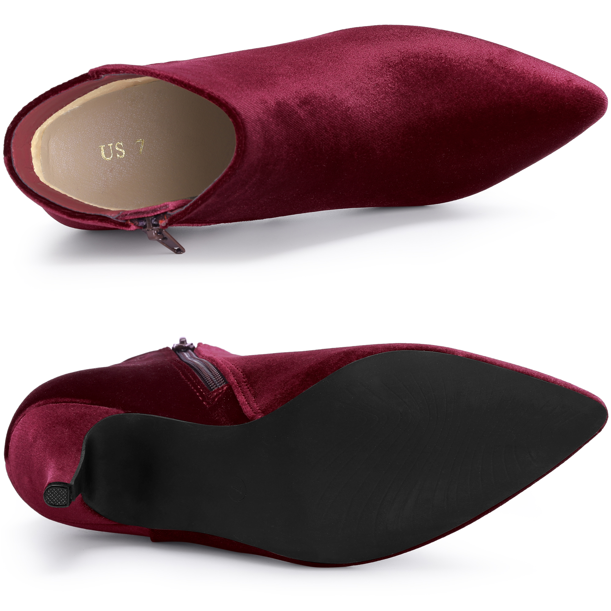 DARING DIVA Women's Pointy Toe Stiletto Heels Ankle Boots Burgundy US 7