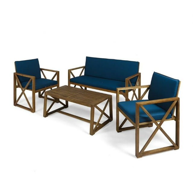 Noble House Andora 4 Piece Outdoor Acacia Wood Conversation Set in Brown