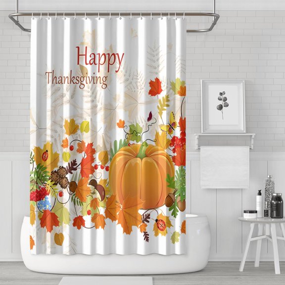 Happy Thanksgiving Farmhouse Fall Pumpkin Shower Curtains,Reusable Bathtub Curtains with Hooks Basic Polyester Fabric Bathroom Curtains for Halloween Thansgiving Christmas Hotel Dorm