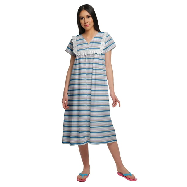 Moomaya Chemise de Nuit d'Allaitement à Col en V pour Femmes, Imprimée, à Manches Courtes