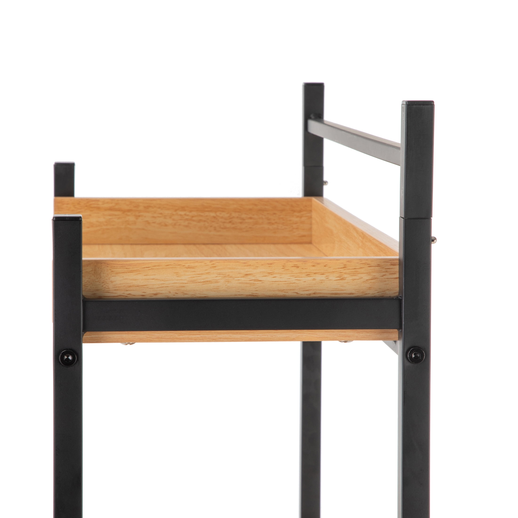 HomeZone Bathroom Quick-Assembly 3-Shelf Steel Storage Shelves with MDF Wood Grain Veneer, Matte Black