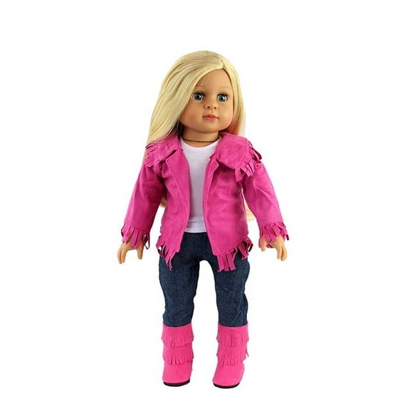 Hot Pink Fringe Western Cowgirl Outfit for 18inch Dolls | American Fashion World