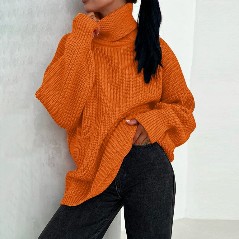 Orange turtleneck sweater plus size best sale