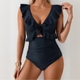 thumbnail image 5 of IYYVV One Piece Swimsuit for Women Tummy Control Ruffle Bathing Suit V Neck Ruched Swim Suit Slimming Cutout Swimwear Black 2XL, 5 of 6
