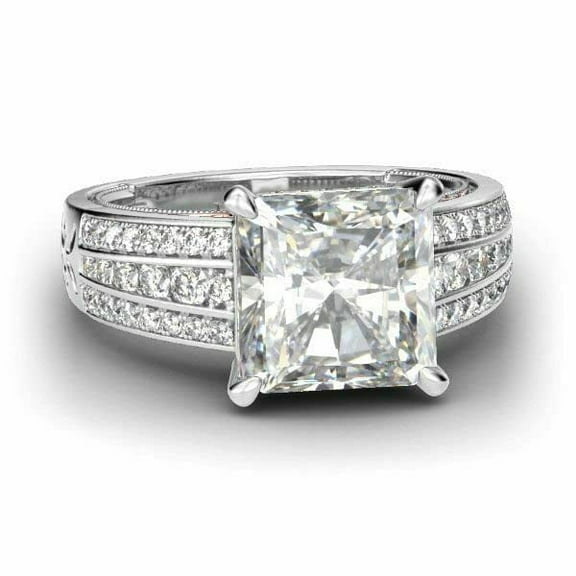 HeartsAndYou 4.5ct Princess Cut Moissanite Filigree Solitaire Engagement Ring for Women 18k Dual Gold over Silver