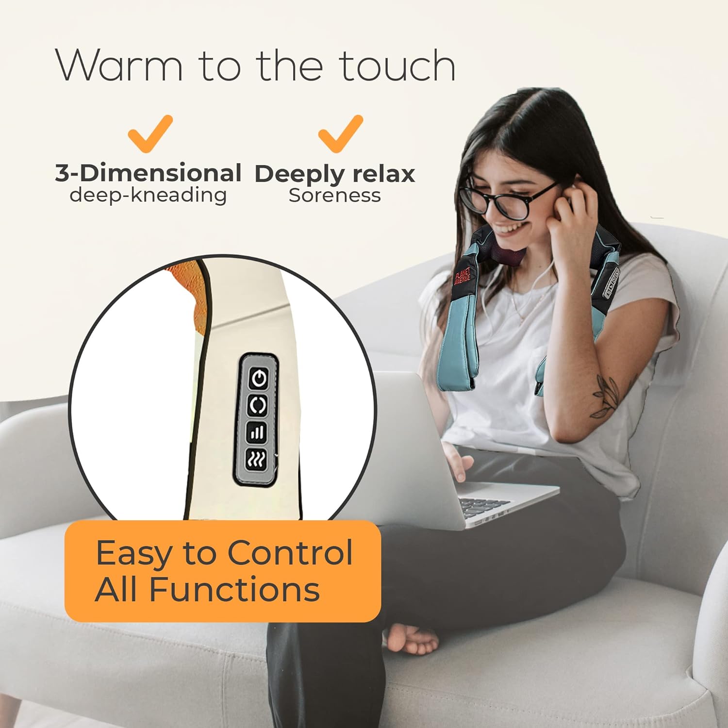 Neck and Back Massager with Soothing Heat, Electric Deep Tissue Kneading Massage Pillow for Neck, Back, Shoulder, Leg, Body Muscle Pain Relief, at Home, Office, or Car Use - Orange