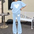 thumbnail image 5 of EnJoCho Girls Heart 2 Piece Outfit Set Kids Short Sleeve Top Baggy Legging Flared Pants Cute Graphic Casual Outfit School Trendy Little Girls Linen Short Sleeve Pants Outfit, 5 of 5