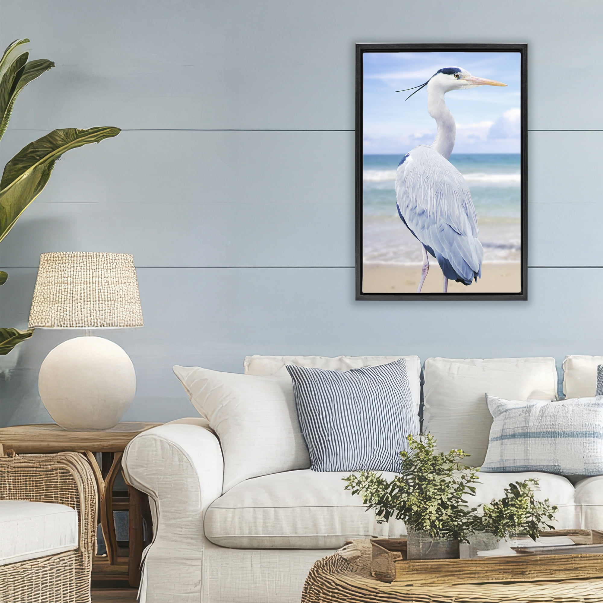 Stupell Industries Vacationing Heron by Seaside Black Framed Floater Canvas Wall Art, design by Marcus Prime