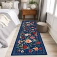 thumbnail image 4 of Runner Rugs 2x6 Ft, Navy Blue Flowers Non Slip Area Rugs for Kitchen Bedroom Entryway, Spring Vintage Floral Leaves Farmhouse Washable Carpet Runner Rug Floor Mats for Bedroom Home Decor, 4 of 8