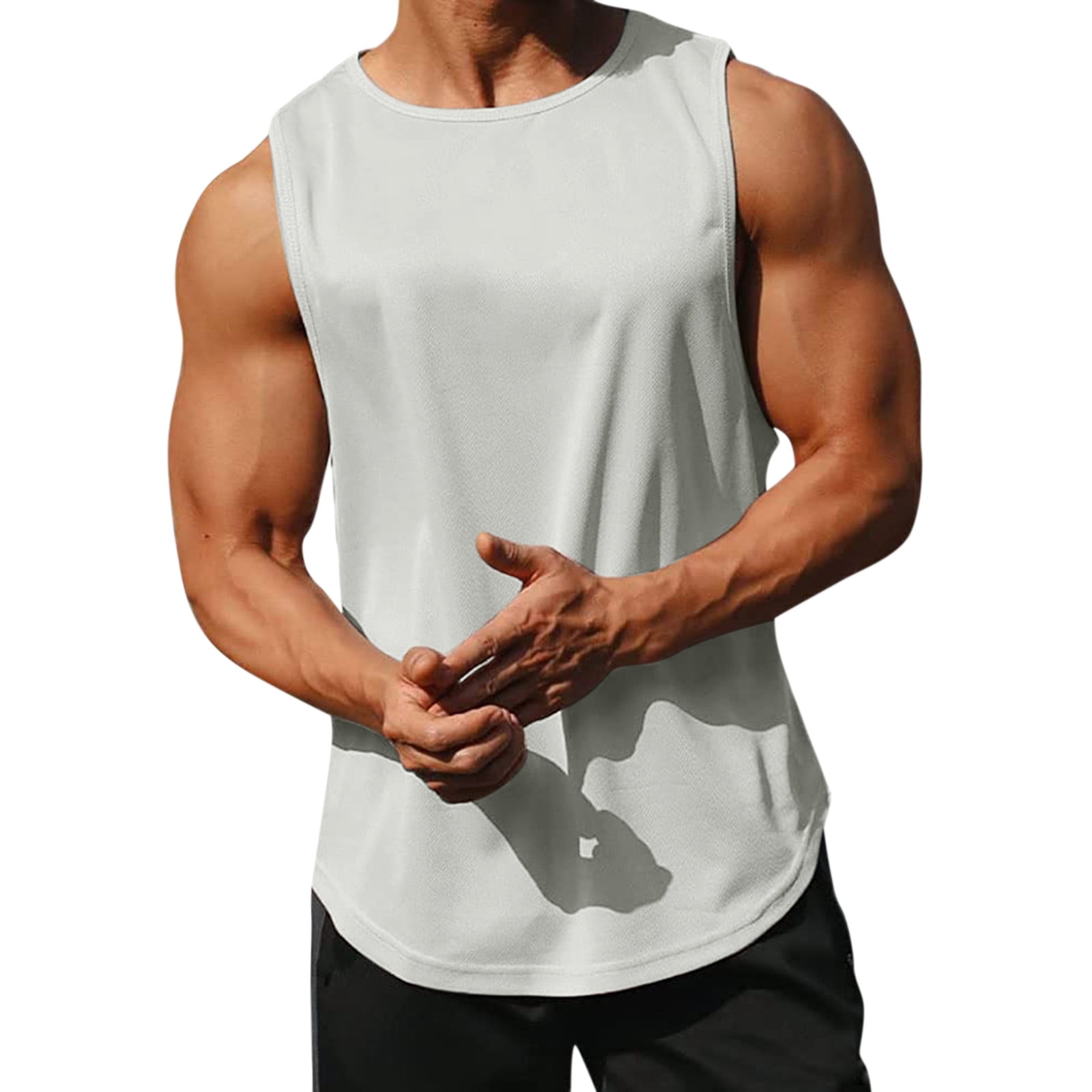 adviicd Tank Tops Men Gym Men's Running Athletic Tank Top Quick Dry Workout  Gym Swim Beach Sports Sleeveless Shirts White,L 