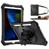 Cases for iPad 10.2 inch 9th/8th/7th Generation, Shockproof Full Body Protective Cover with 360° Hand Strap & Stand, Pencil Holder, Heavy Duty & Durable, Black