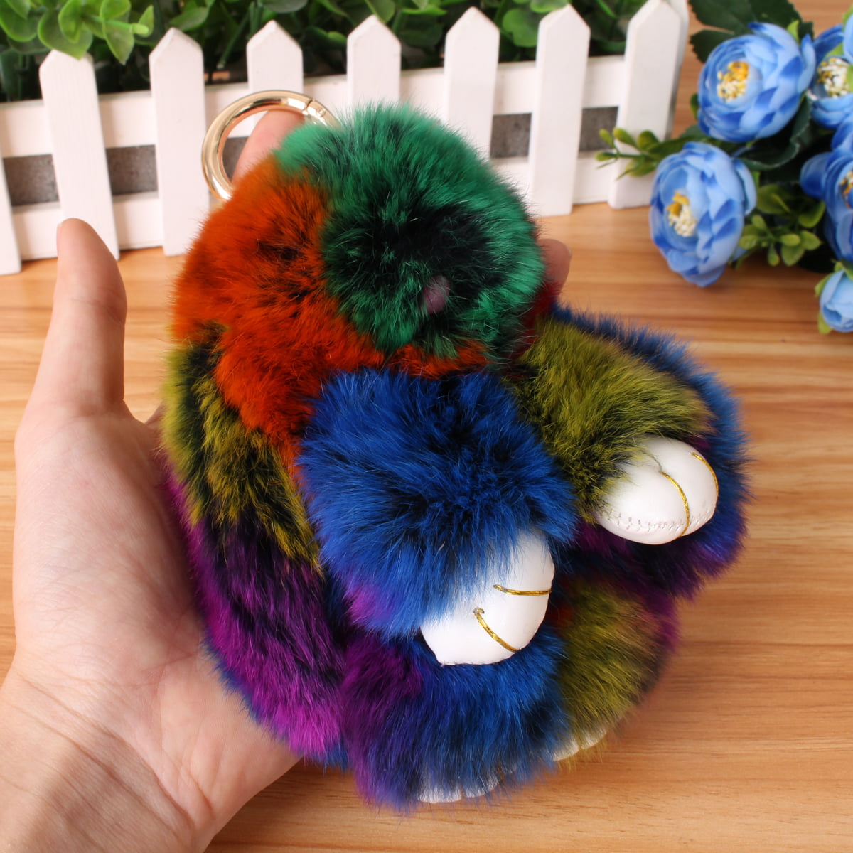 Cute Faux Fur Bunny Fluffy Rabbit Keyring Bag Pendant Keychain Furry Colorful US 