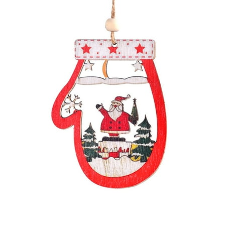

Shulemin Christmas Tree Pendant Hollow Out Color Drawing with Lanyard Wooden Xmas Sledge Santa Claus Snowman Glove Pendant Party Supplies