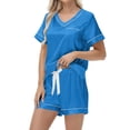 thumbnail image 5 of hotojiny Silk Pajamas for Women Summer Short Sleeve Classic Satin Pajama Sets Cute Elastic Waist Shorts Lounge 2 Piece Outfit, 5 of 6