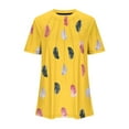 thumbnail image 5 of Women's Tshirts Short Sleeve Floral Print Tee Shirts Casual Summer Trendy Pleated Crewneck Dressy Tunic Tops (L, Yellow), 5 of 5