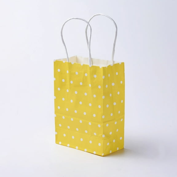 kraft Paper Bags with Handles Gift Bags Shopping Bags Rectangle Polka Dot Pattern Yellow 15x11x6cm