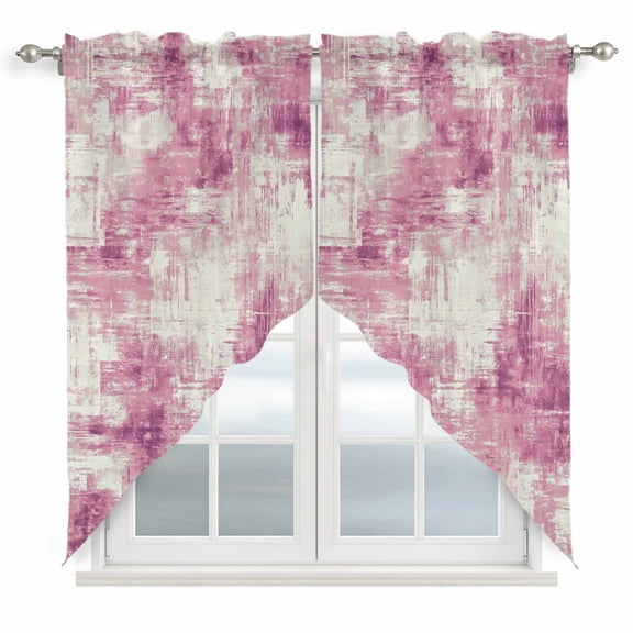 Pink Ombre Swag Curtains for Kitchen/Bedroom/Living Room, Gradient Abstract Art Vintage Scalloped Curtains 63 Inch Long, Rod Pocket Window Swag Topper Curtains Valances 2 Panels Set 36"x63"