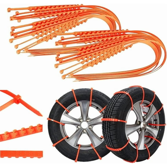 Emergency Anti-Snow Chains - Reusable Heavy Duty Tire Traction Ties for Snow & Mud, Portable Anti-Skid Solution for SUV, Pickup Truck, Car on Icy Winter Roads (40)