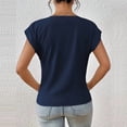 thumbnail image 3 of MORTTIC Women's Knotted V-Neck Elegant Short Sleeve Blouse Lightweight Casual Top for Spring Summer Dark Blue，M, 3 of 4