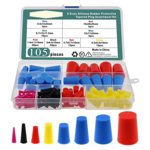 Juego de 105 Tapones de Protección de Silicona para Altas Temperaturas, 8 Tamaños, Tapones de Silicona Cónicos de Colores para Recubrimiento en Polvo