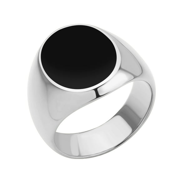 555Jewelry Solid Stainless Steel Signet Ring, Black Onyx Plain Signet Seal Ring for Men, Vintage Rings for Men, Pinky Rings for Men, Biker Ring for Men, Silver, Size 8