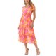 thumbnail image 4 of INSPIRE CHIC Vestido Midi de Manga Corta con Volantes en Capa Floral V de Cuello en Rosa Fucsia, 4 of 6