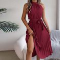 thumbnail image 4 of Antinious Women Elegant Round Neck Sleeveless Elastic Waist Pleated Soft Comfortable Dress, 4 of 5