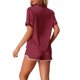 thumbnail image 3 of Pijamas de satén para mujer INSPIRE CHIC, conjuntos de lounge de 2 piezas con blusa de manga corta y pantalones cortos, 2XL rojo, 3 of 6