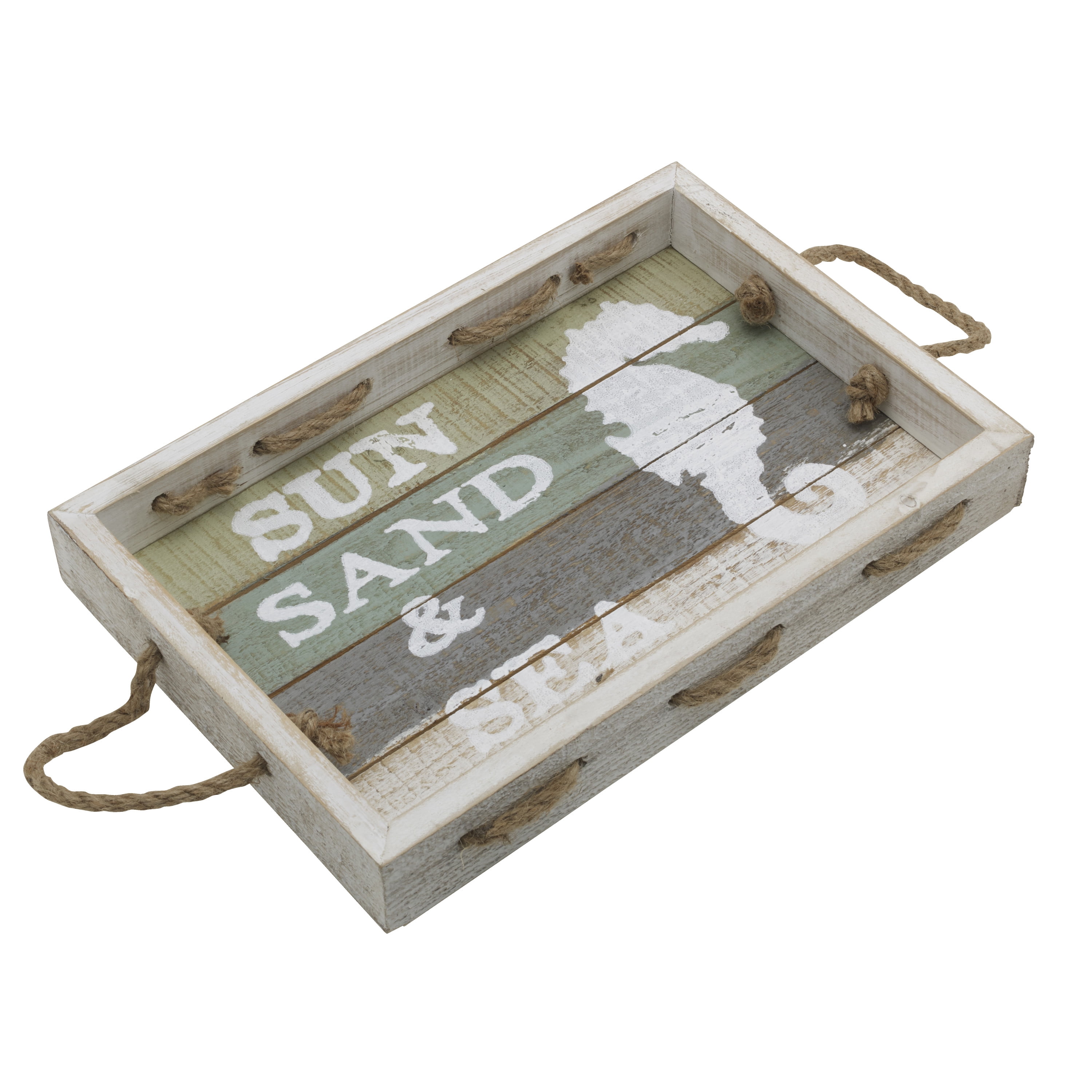 Elements Sun Sand and Sea horse Wood Tray, 14-inch, Assorted