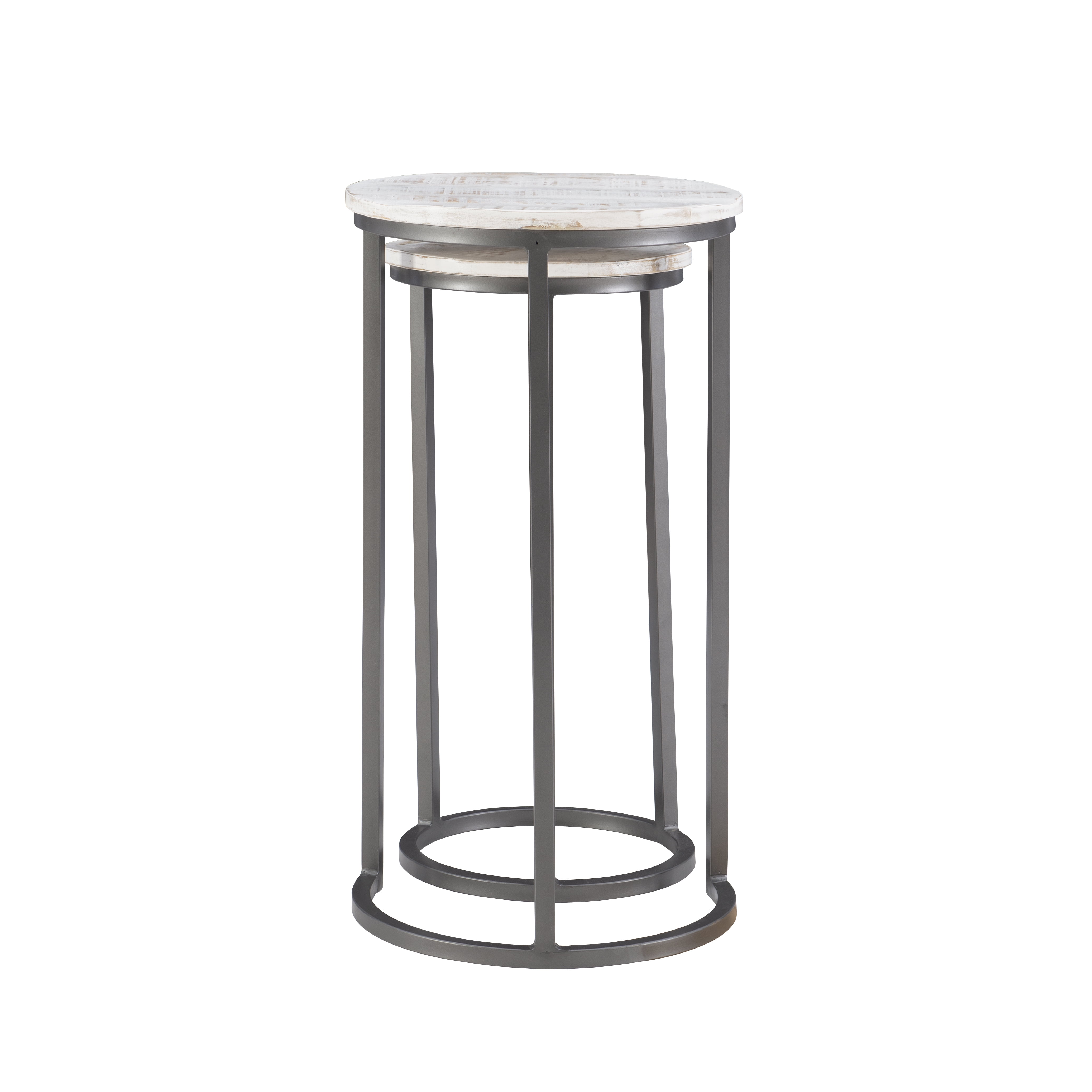 Powell Darden Indoor Modern Nesting Metal Round End Tables, Dark Gray/White Faux Marble, Set of 2