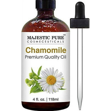 Majestic Pure Chamomile Essential Oil with Glass Dropper - Huge 4 Fl Oz - 100% Pure and Natural Chamomile Oil - Premium Grade Essential Oils for Diffuser, Aromatherapy, Soap and Candle Making