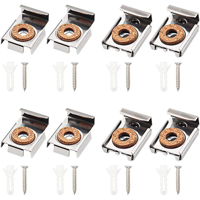 Soportes de espejo, soportes de espejo de pared de acero inoxidable de 8 piezas con tornillos, clips de resorte ajustables sin marco, colgador de baño, fijación de vidrio de inodoro plateado. LingWen 9024715752703
