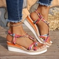 thumbnail image 3 of Pandaie Bohemian Wedge Sandals for Women Wide Width Platform Orthopedic Espadrilles Braided Strappy Dressy Summer Beach Shoes Colorful Size 7.5, 3 of 9