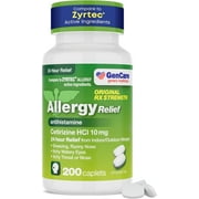 GenCare 24 Hour Allergy Relief Tablets Antihistamine Cetirizine HCl 10 mg, 200 Caplets