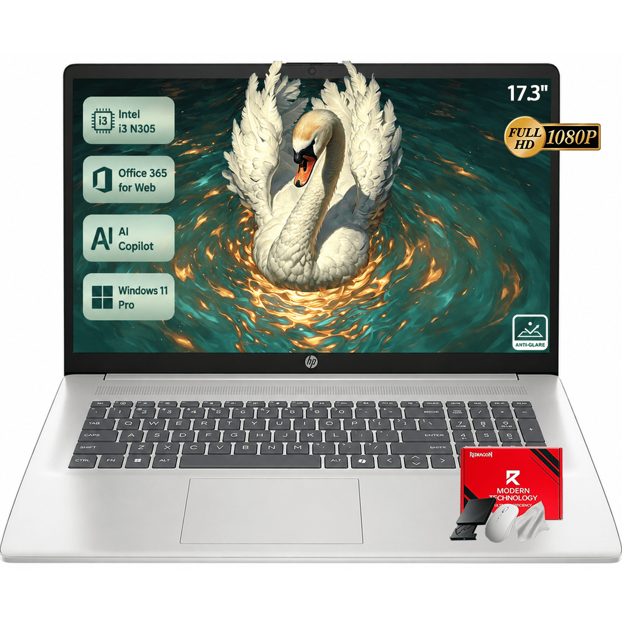 HP 17.3" FHD Laptop for Business&Students, Intel 8-Core i3-N305, 8GB RAM|512GB SSD, WIFI 6, Bluetooth 5.4, AI Copilot Key, Windows 11 Pro