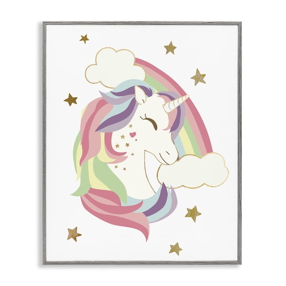 Stupell Industries Glam Rainbow Unicorn with Stars Gray Framed Giclee Art, 16 x 20, by Ziwei Li
