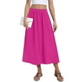 thumbnail image 2 of WTOBBY Women's Casual Fashion Solid Color Big Hem Skirt with Elastic Waist and Loose Side Pockets, Pleated Half-body Design for Everyday Wear, Flowy A-Line Bohemian Style,Hot Pink M, 2 of 4