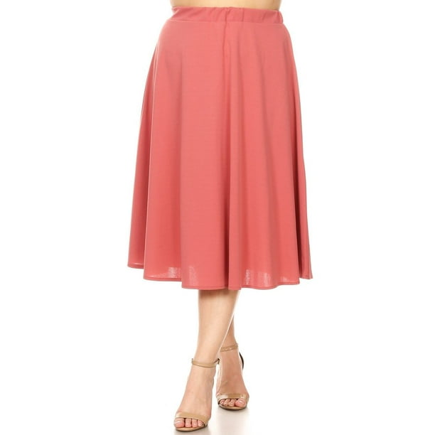 Moa Collection - Women's Plus Size Solid Midi Skirt - Walmart.com ...