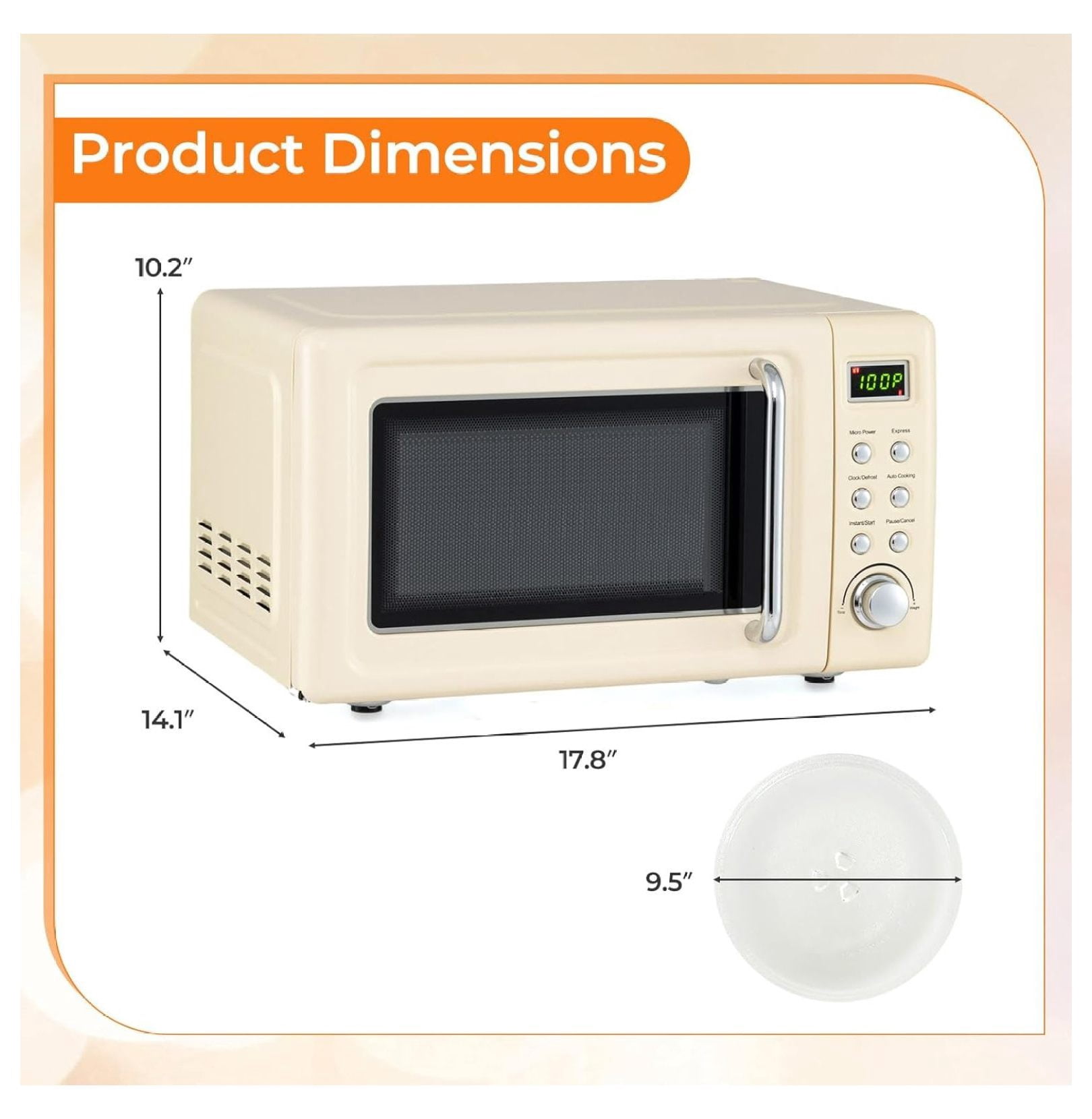 0.7 Cu.ft Microwave Oven, 700W Countertop Microwave - 5 Power Levels, Defrost, Auto Cooking, LED Display, Child Lock, Cream White - Kitchen, Dorm, RV