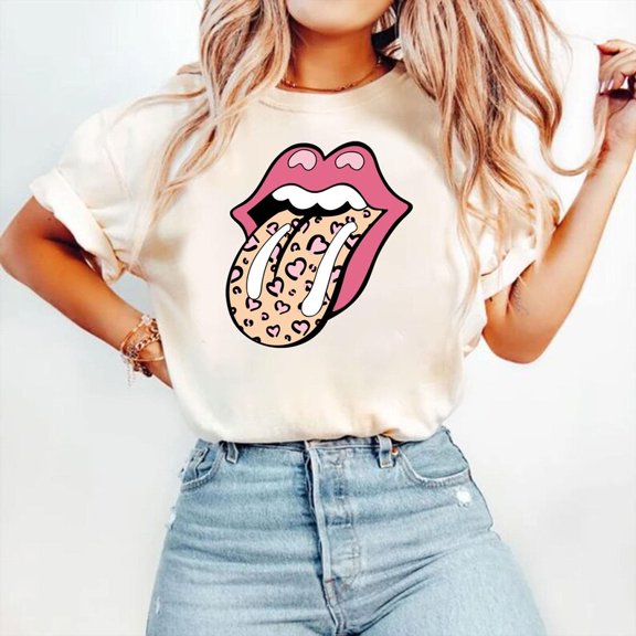 Sam Soft Pink Lips Leopard Print Tongue Shirt, Fashion Lover Shirt, Pink Lips Shirt, Stones Inspired Retro Shirt, Mother's Day Gift
