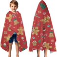 thumbnail image 3 of Red Christmas Gingerbread Man Pattern Hooded Bath Towel，60"x35" for Ages 3 To 12 Kids, Quick Dry Lightweight Soft Microfiber Hood Beach Towel Cover Up for Kids, 3 of 7