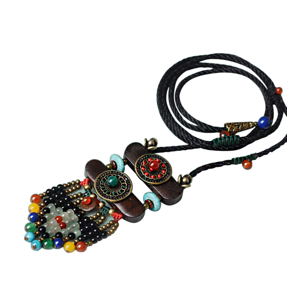 Vintage Women Boho Ethnic Bohemian Necklace Stone Beads Slice Pendants Long Rope Chain Jewelry Gifts